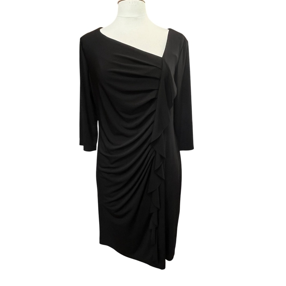 NorthStyle Womens Little Black Dress Asymmetrical Neck Ruffle Accent Size 16P